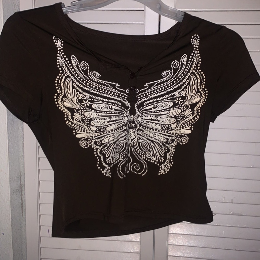 Y2K Brown and White Butterfly Top